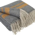 Merino Wool Striped Blanket 55x79 Grey Mustard