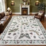 Vintage Floral Washable Area Rug 9x12 Beige
